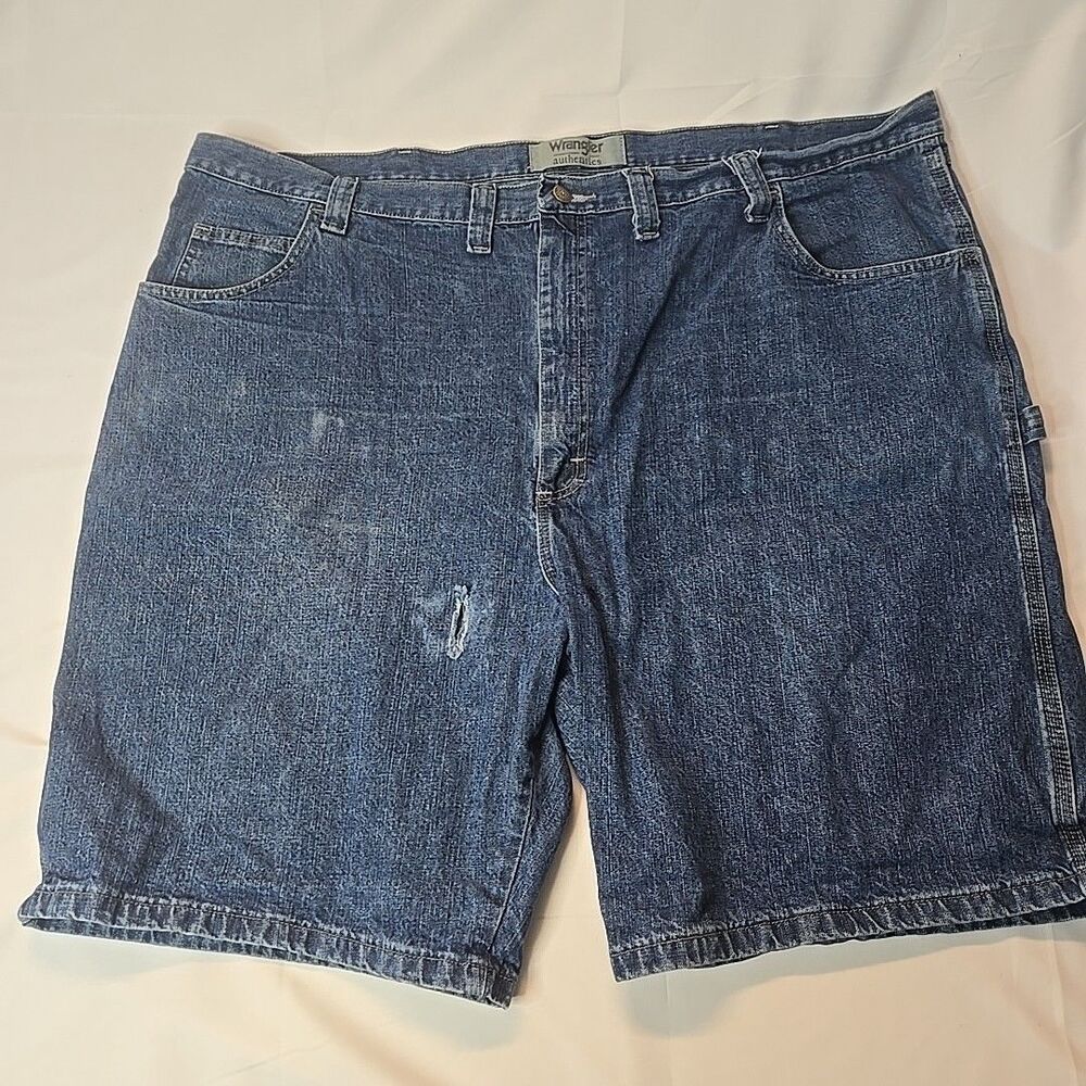 Wrangler Jean Shorts for Men 48 Blue Carpenter Big & Tall Thrashed Denim Grunge